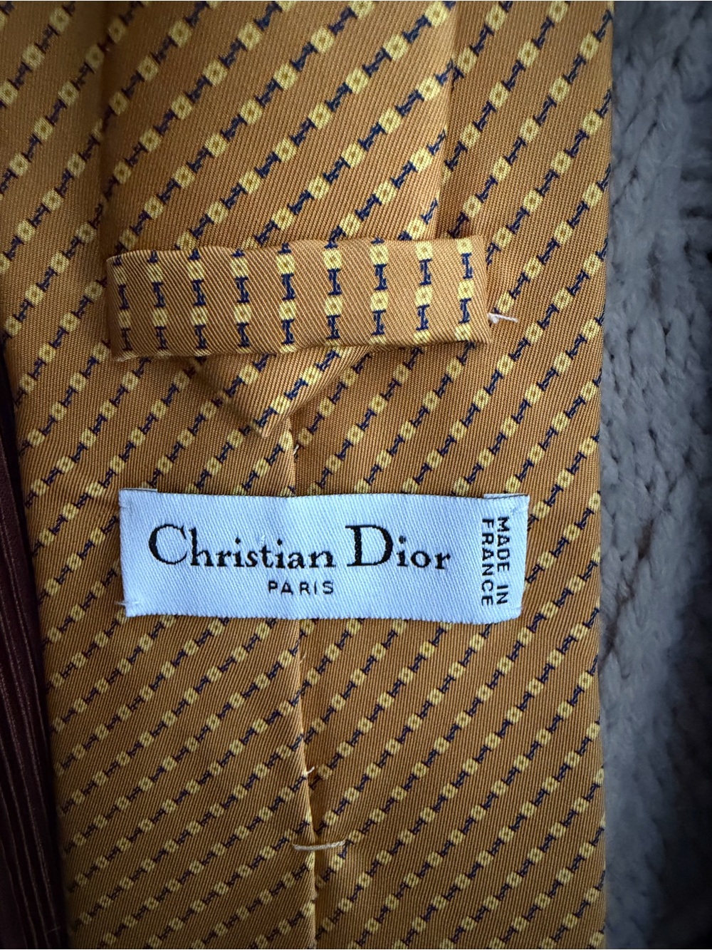 Vintage Christian Dior Paris Silk Tie Made in France Gold Geometric Necktie